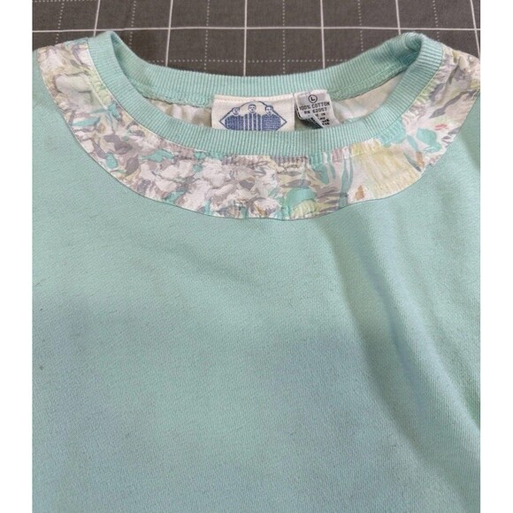 VTG Line Up Mint Grn Sweatshirt L  100% Cotton Floral Collar 80s 90s Cottagecore - Picture 5 of 7